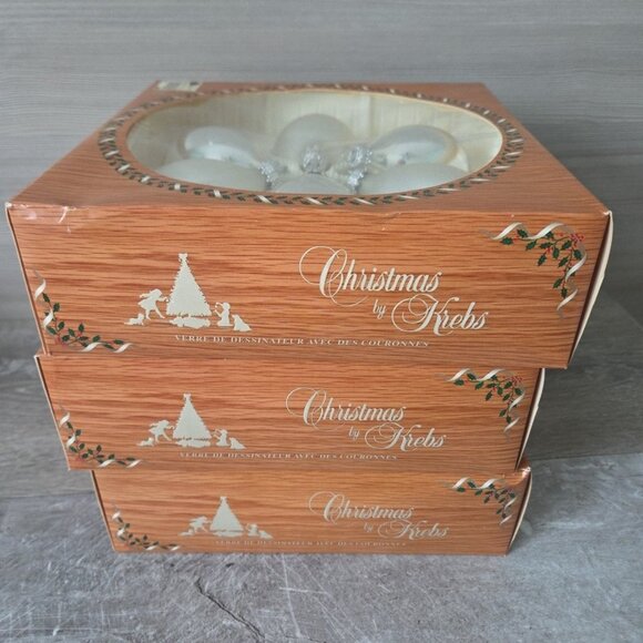 Christmas by Krebs Bright Silver Pearl White Glass Ball Drops 18 Ornaments USA - Picture 7 of 8